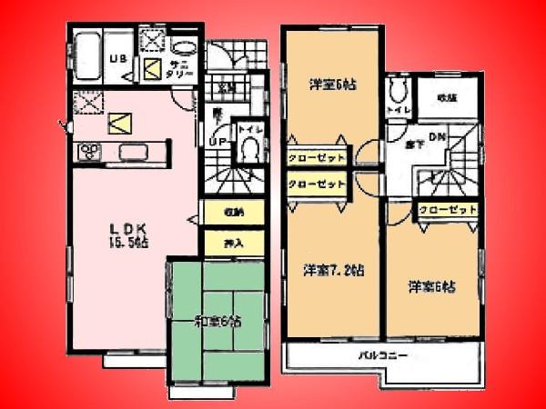 Floor plan. 19,800,000 yen, 4LDK, Land area 101.01 sq m , Building area 95.64 sq m