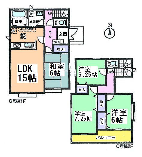 Floor plan. (C Building), Price 33,800,000 yen, 4LDK, Land area 130.75 sq m , Building area 96.46 sq m