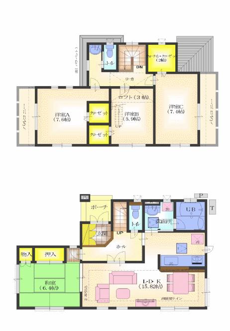 Floor plan. (F Building), Price 51,800,000 yen, 4LDK, Land area 101.51 sq m , Building area 109.08 sq m