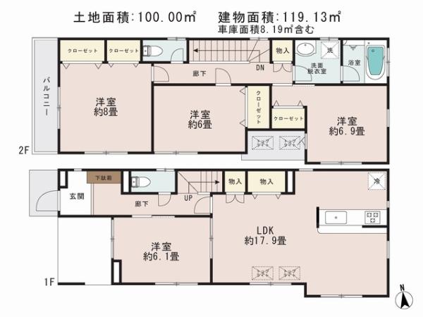 Floor plan. 44,800,000 yen, 4LDK, Land area 100 sq m , Building area 119.13 sq m