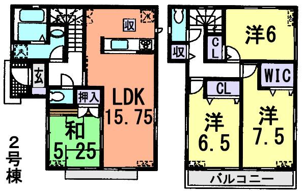 Floor plan. (Building 2), Price 22,800,000 yen, 4LDK, Land area 107.31 sq m , Building area 98.54 sq m