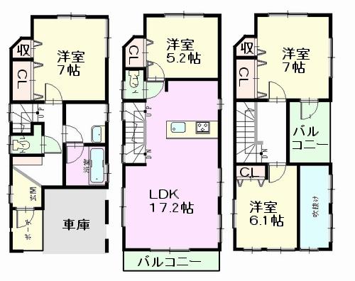 Floor plan. (A Building), Price 37,800,000 yen, 4LDK, Land area 70.84 sq m , Building area 113.39 sq m