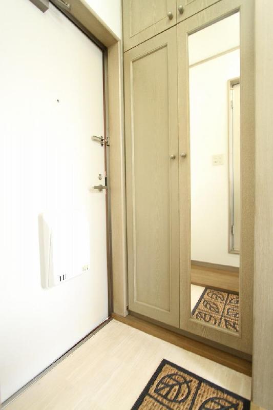 Entrance. Full-length mirror with shoe box Going out checks before