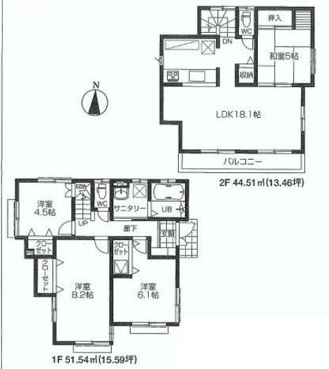 Floor plan. 27,800,000 yen, 4LDK, Land area 111.13 sq m , Building area 96.05 sq m