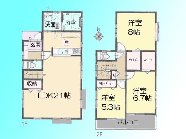 Floor plan. 21,800,000 yen, 3LDK, Land area 122.91 sq m , Building area 96.46 sq m