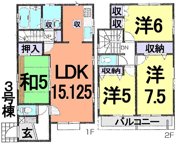 Floor plan. (3 Building), Price 19,800,000 yen, 4LDK, Land area 111.26 sq m , Building area 93.36 sq m