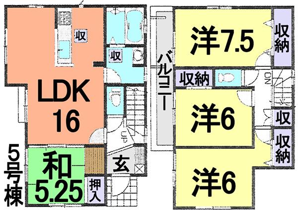 Floor plan. (5 Building), Price 23,900,000 yen, 4LDK, Land area 112.58 sq m , Building area 96.88 sq m