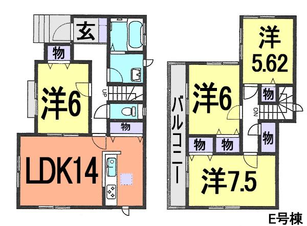 Floor plan. (E Building), Price 25,800,000 yen, 4LDK, Land area 104.14 sq m , Building area 94.6 sq m