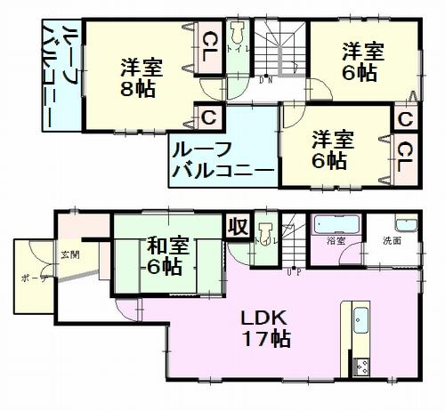 Floor plan. (1 Building), Price 43,800,000 yen, 4LDK, Land area 100 sq m , Building area 104.33 sq m