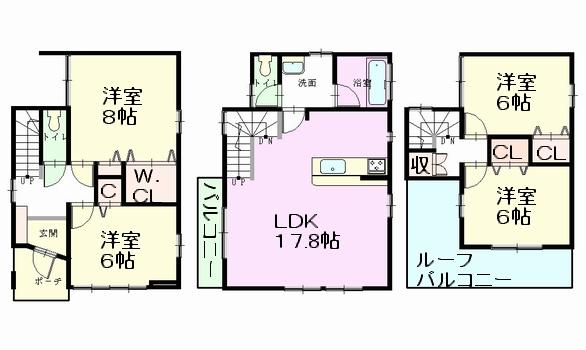Floor plan. (Building 2), Price 39,800,000 yen, 4LDK, Land area 114.02 sq m , Building area 104.79 sq m
