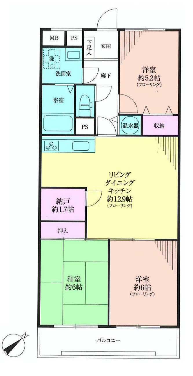 Floor plan. 3LDK + S (storeroom), Price 17.8 million yen, Footprint 71.4 sq m , Balcony area 7.84 sq m ■ New interior renovated ■ k Nri system good Mansion