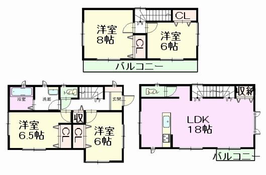 Floor plan. 28.8 million yen, 4LDK, Land area 95.44 sq m , Building area 104.49 sq m All rooms are two-sided lighting