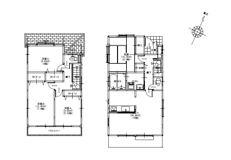 Building plan example (floor plan). Building plan example (No. 6 locations) 4LDK, Land price 21,800,000 yen, Land area 110.33 sq m , Building price 9 million yen, Building area 96.05 sq m