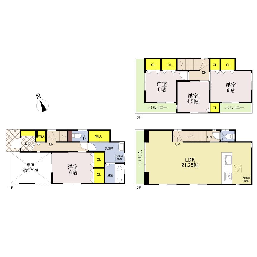 Floor plan. (1 Building), Price 36,800,000 yen, 4LDK, Land area 71.29 sq m , Building area 105.69 sq m