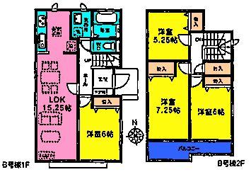 Floor plan. (B Building), Price 23.8 million yen, 4LDK, Land area 124.74 sq m , Building area 93.57 sq m
