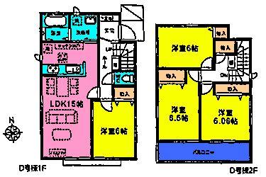 Floor plan. (D Building), Price 24,800,000 yen, 4LDK, Land area 115.14 sq m , Building area 93.98 sq m
