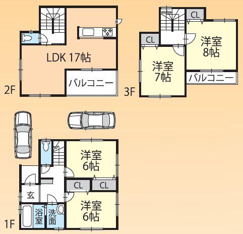 Floor plan. 25,800,000 yen, 4LDK, Land area 81.44 sq m , Building area 103.47 sq m LDK leisurely 17 Pledge All room 6 quires more Face-to-face kitchen Water purifier integrated faucet roof balcony