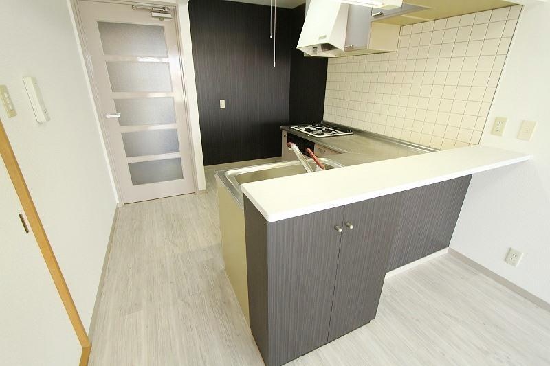 Kitchen. Even the kitchen, We have put together in the living room and the same monotone