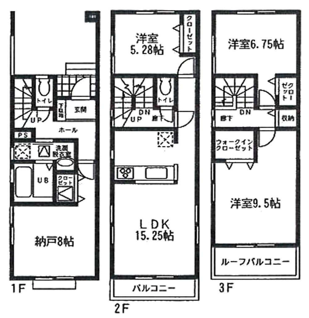 Floor plan. (Building 2), Price 38,800,000 yen, 3LDK+S, Land area 79.68 sq m , Building area 119.23 sq m