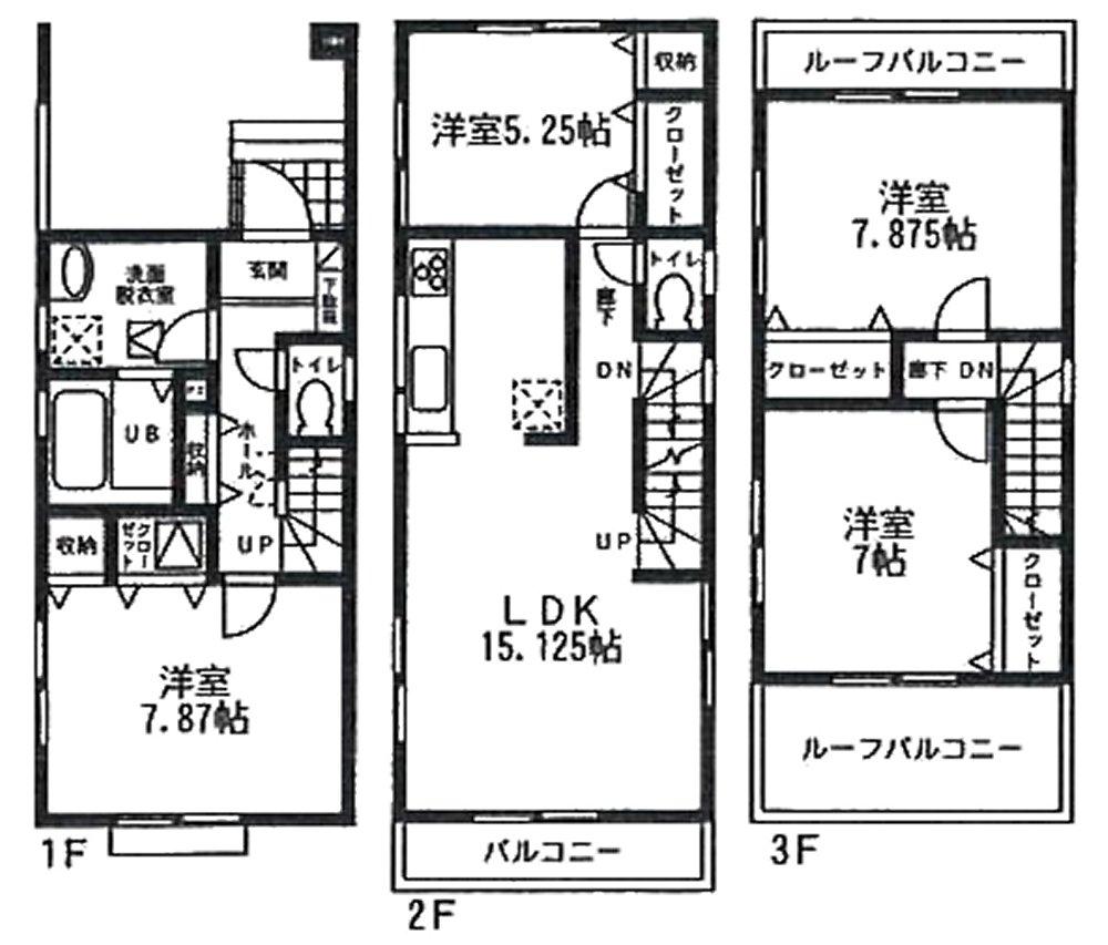 Floor plan. (1 Building), Price 38,800,000 yen, 4LDK, Land area 83.94 sq m , Building area 117.37 sq m