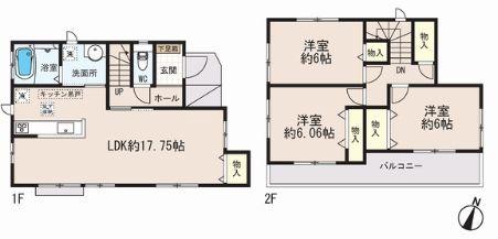 Floor plan. 22,900,000 yen, 3LDK, Land area 88.48 sq m , Building area 86.73 sq m face-to-face kitchen!  South-facing bright LDK15 Pledge Zenshitsuminami direction Mortgage performance evaluation