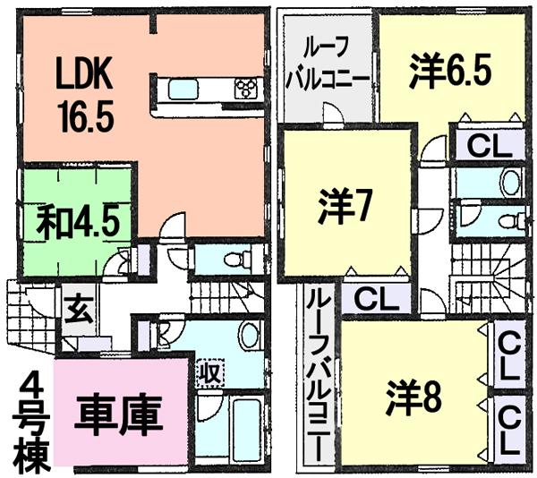 Floor plan. (4 Building), Price 40,800,000 yen, 4LDK, Land area 100.02 sq m , Building area 113.86 sq m