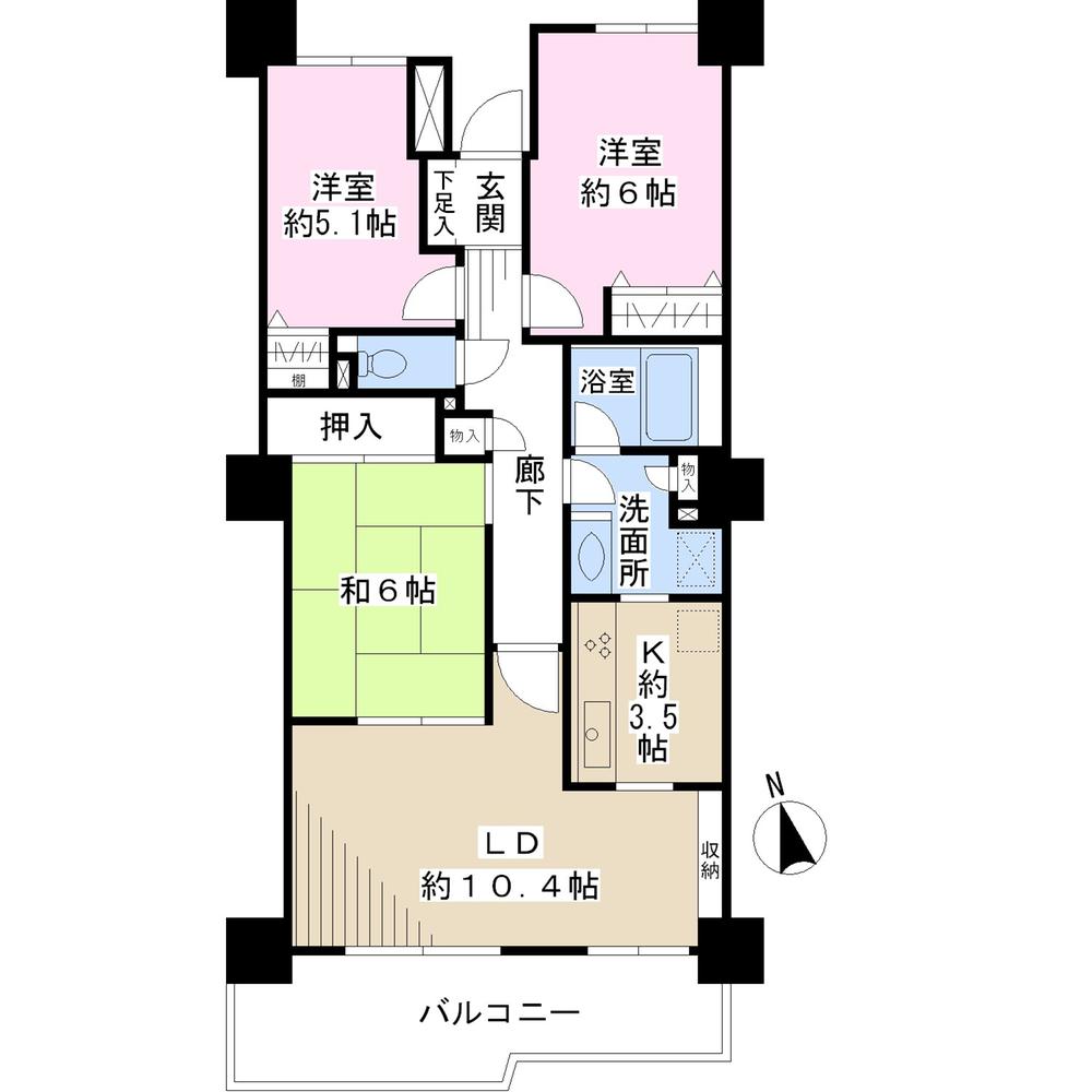 Floor plan. 3LDK, Price 34,800,000 yen, Footprint 71.3 sq m , Balcony area 10.56 sq m