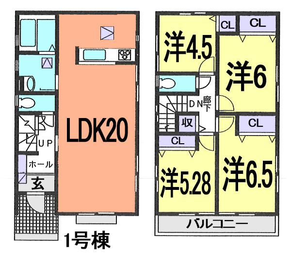 Floor plan. (1 Building), Price 32,800,000 yen, 4LDK, Land area 120.05 sq m , Building area 96.88 sq m
