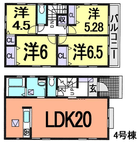 Floor plan. (4 Building), Price 32,800,000 yen, 4LDK, Land area 120.04 sq m , Building area 96.88 sq m