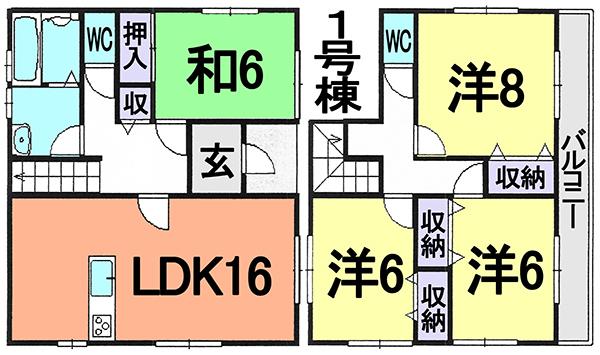 Floor plan. (1 Building), Price 28.8 million yen, 4LDK, Land area 140.94 sq m , Building area 104.33 sq m