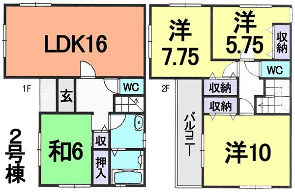 Floor plan. (Building 2), Price 29,800,000 yen, 4LDK, Land area 145.46 sq m , Building area 105.99 sq m