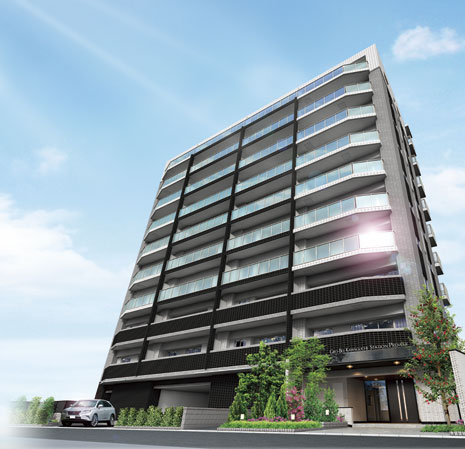 Shared facilities.  [Fusawashiki presence in front of the station] Exterior design that determine the status of a mansion, Smart form to produce a quality that monotone of contrast has been refined. Glass shining further response to the sun is on the balcony surface ( ※ ) Has adopted a. Beauty a sense of transparency is, It insists the Fusawashiki presence in front of the station. ( ※ ) Except for some (Exterior view)