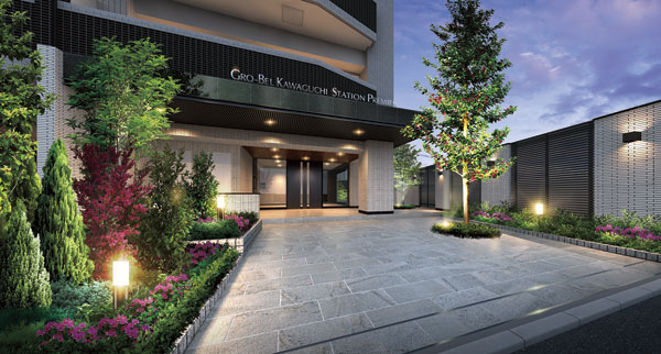 Shared facilities.  [Station near sophisticated appropriate design to image] Befitting the location with high potential that the station near the city center directly connected, Approach to the abode, It emphasizes the sophisticated design. Also sticking to the landscape visible from the entrance hall, We nestled a bright garden to soften the mind in the planting of four seasons. (Entrance Rendering)