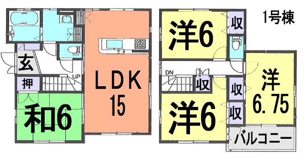 Floor plan. (1 Building), Price 25,900,000 yen, 4LDK, Land area 95.86 sq m , Building area 95.64 sq m