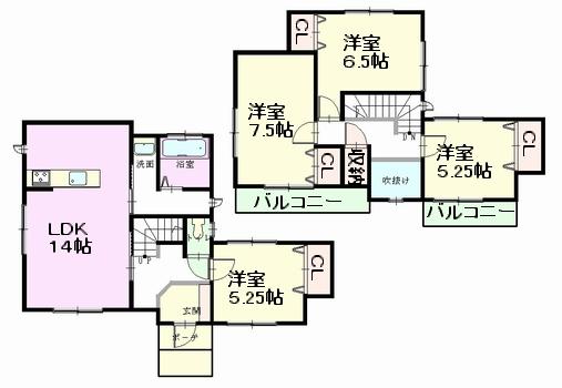 Floor plan. (A Building), Price 18,800,000 yen, 4LDK, Land area 128.84 sq m , Building area 94.39 sq m