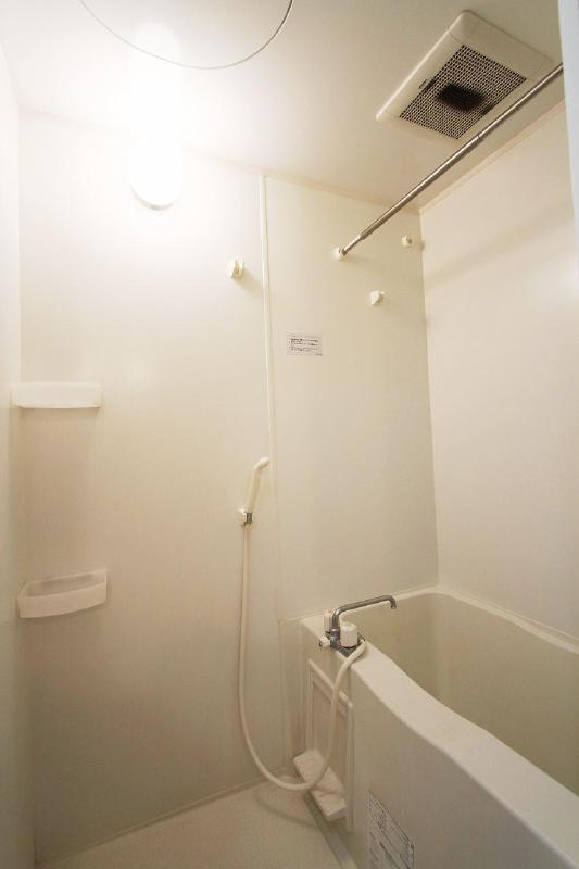 Bath. Clean bathroom with a clothesline