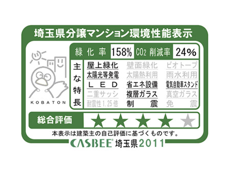 Building structure.  [Saitama Prefecture condominium environmental performance display] It has received the evaluation of the evaluation system "CASBEE" which is based in Saitama Prefecture building environment-friendly system.  ※ For more information see "Housing term large Dictionary"