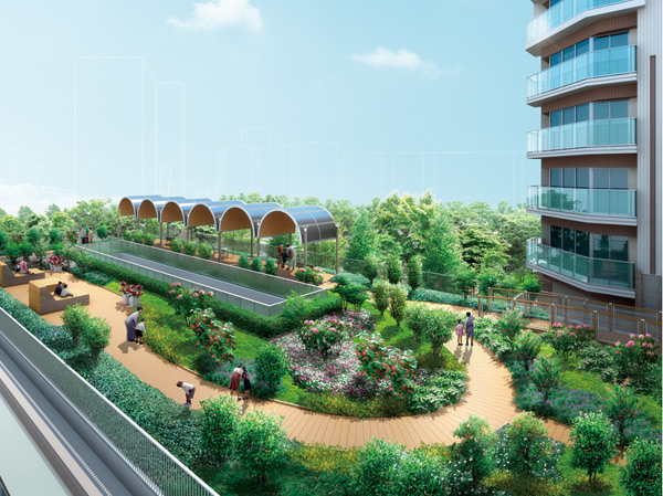 Shared facilities.  [Owner's Garden] Commercial adjacent to the Tower Building ・ Business building of the roof, Resident private owner's garden. It is open gardens that can excursion while enjoying the seasonal flowers and green. (Owner's Garden Rendering)