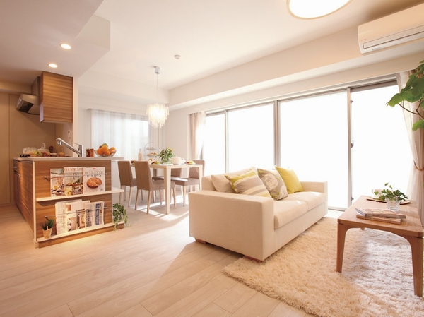 Of all the mansion living ・ Dining south-facing. Natural light that pours through the window is pleasant (LD ・ The kitchen is Eg type ・ Building in the model room, Walk-in closet is Dg type ・ Building in the model room)