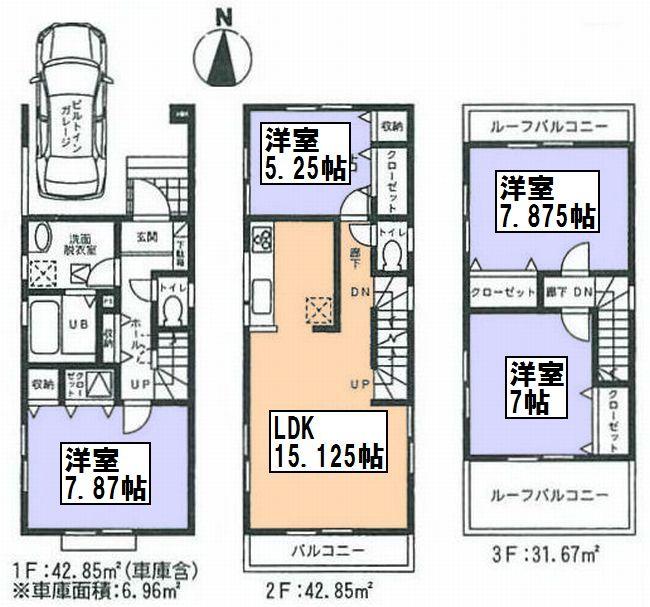Floor plan. (1 Building), Price 38,800,000 yen, 4LDK, Land area 83.94 sq m , Building area 117.37 sq m