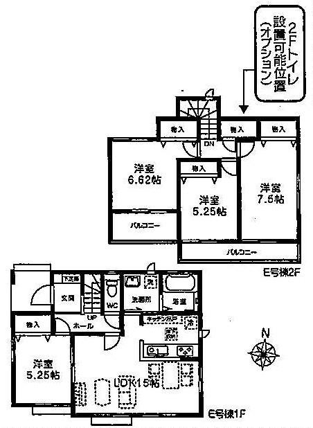 Floor plan. (E Building), Price 24,800,000 yen, 4LDK, Land area 137.28 sq m , Building area 92.95 sq m