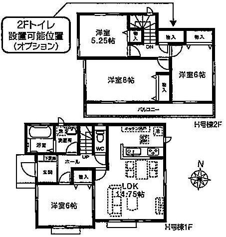 Floor plan. (H Building), Price 27,800,000 yen, 4LDK, Land area 137.4 sq m , Building area 93.98 sq m
