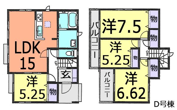 Floor plan. (D Building), Price 25,800,000 yen, 4LDK, Land area 137.27 sq m , Building area 92.95 sq m