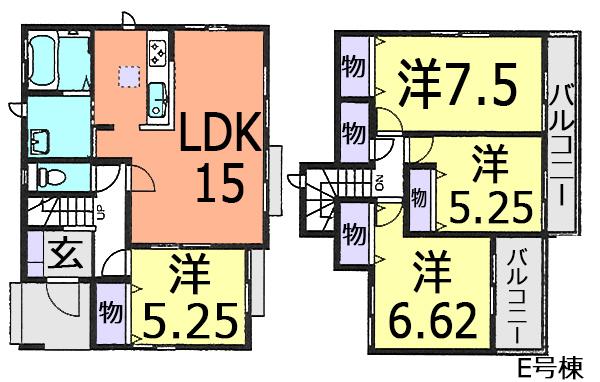 Floor plan. (E Building), Price 24,800,000 yen, 4LDK, Land area 137.28 sq m , Building area 92.95 sq m
