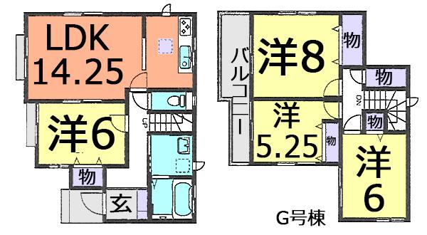 Floor plan. (G Building), Price 27,800,000 yen, 4LDK, Land area 137.39 sq m , Building area 94.39 sq m