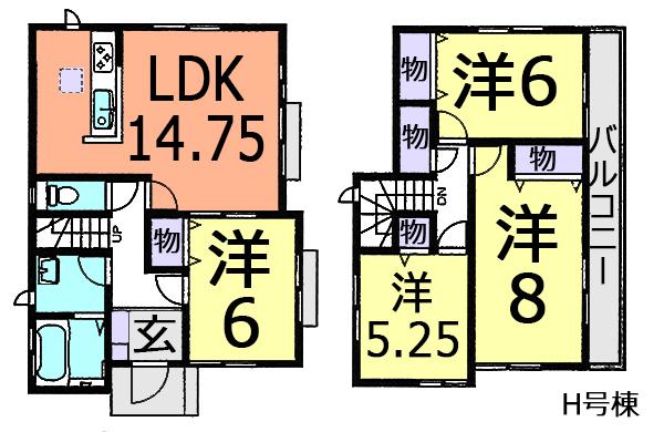Floor plan. (H Building), Price 27,800,000 yen, 4LDK, Land area 137.4 sq m , Building area 93.98 sq m
