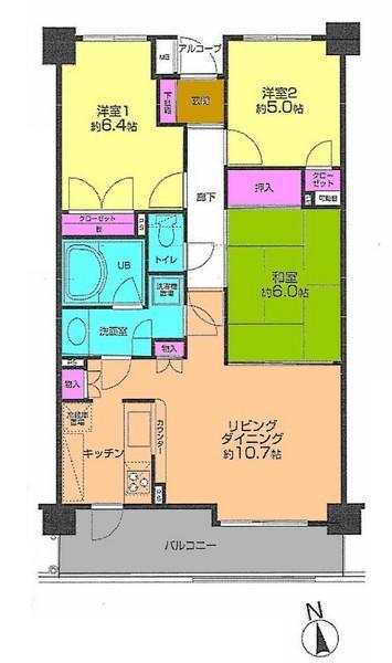 Floor plan. 3LDK, Price 27,800,000 yen, Occupied area 70.95 sq m , Balcony area 10.02 sq m