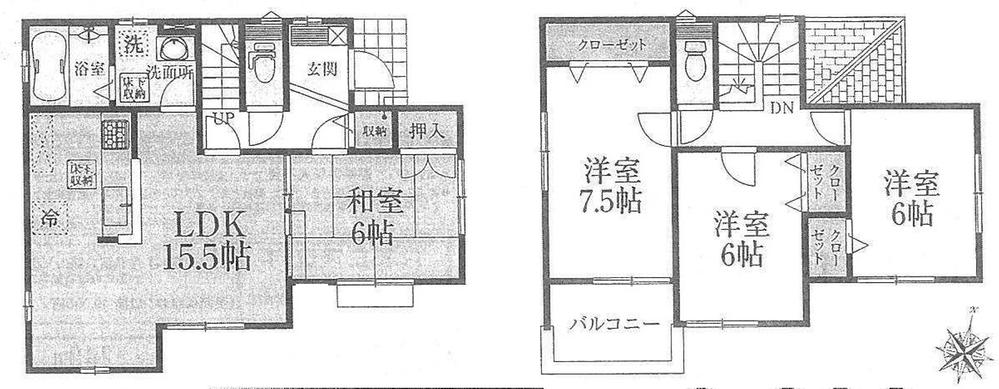 Floor plan. (Building 2), Price 34,900,000 yen, 4LDK, Land area 116.51 sq m , Building area 98.53 sq m