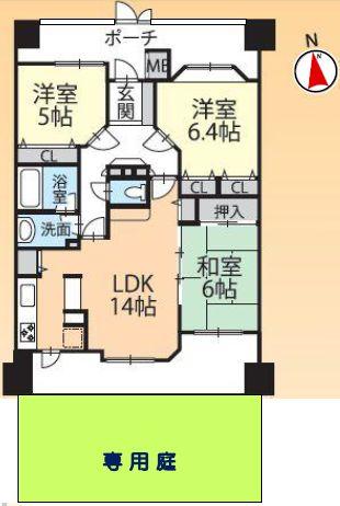 Floor plan. 3LDK, Price 24,800,000 yen, Occupied area 75.06 sq m south-facing bright LDK14 Pledge ・ Japanese-style room 6 quires Interior renovated With a private garden Nishikawaguchi walk 16 minutes Lara Garden 2-minute walk