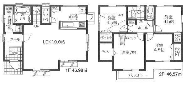 Floor plan. 34,800,000 yen, 4LDK, Land area 124.84 sq m , Building area 93.55 sq m
